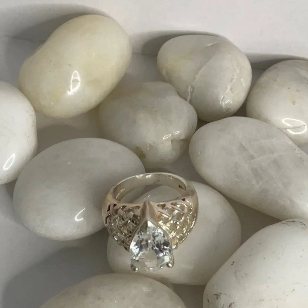 Cage Design Teardrop Sterling Silver CZ Ring - Picture 3 of 5